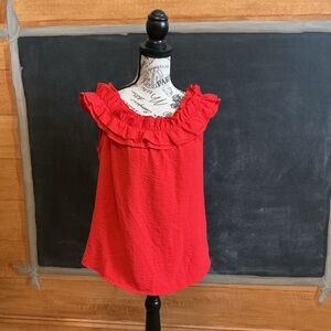 Kailey & Co. Small red/orange ruffle top  sleeveless blouse